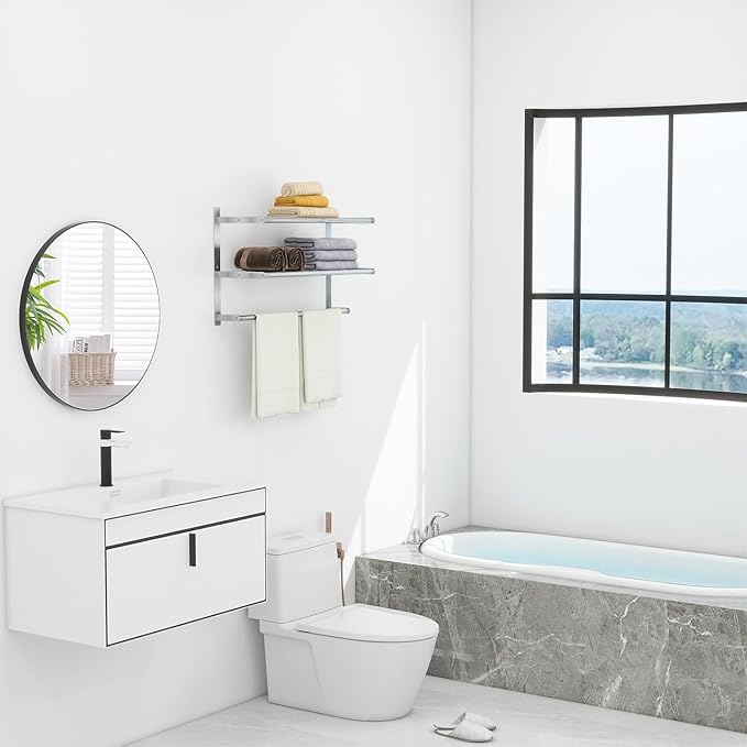 Hotel Towel Racks for Bathroom Wall Mounted, BETHOM 24 Inch Towel Shelf for - Image 3
