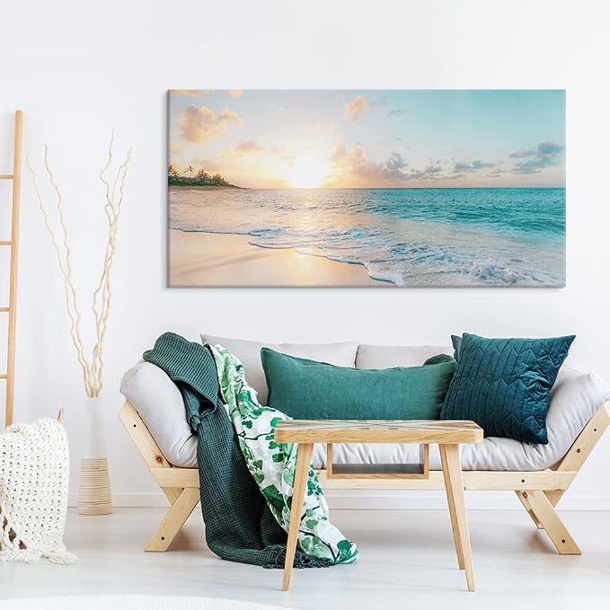 Goldfoilart Large Beach Sunset Canvas Wall Art - Image 3