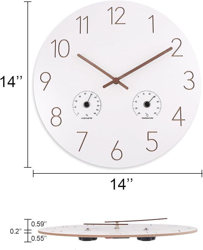 14 Inch Wall Clock, Wooden Frame Wall Clocks Decorative - Image 2