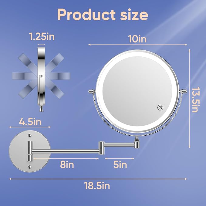 FUNTOUCH 9" Wall Mounted Makeup Mirror - Image 7