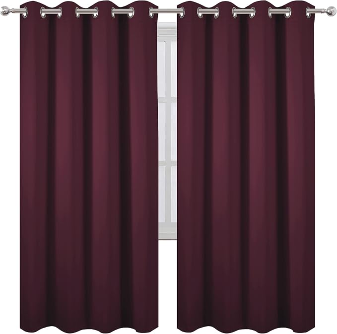 LEMOMO Burgundy Red Thermal Blackout Curtains/52 x 72 Inch/Set of 2 Panels Room - Image 2
