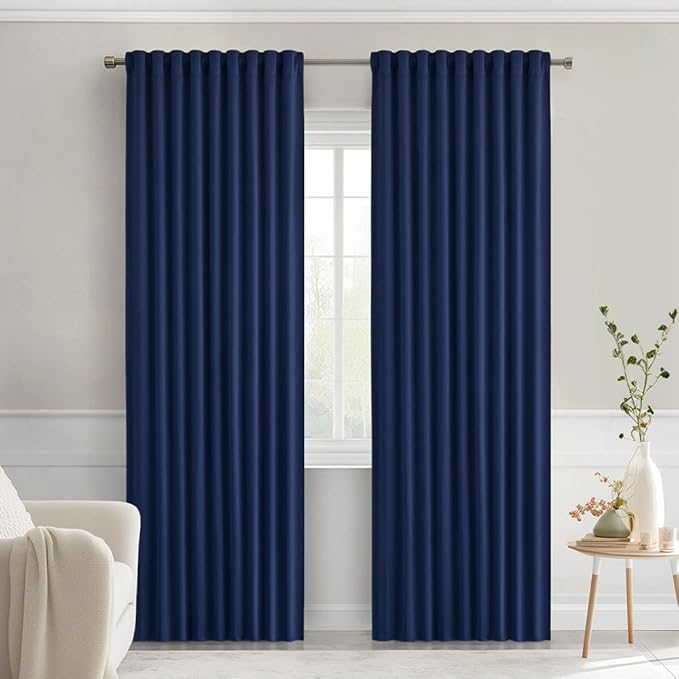MIULEE Navy Blue Back Tab Blackout Curtains 72 Inches Long 2 Panels Set by MIULEE