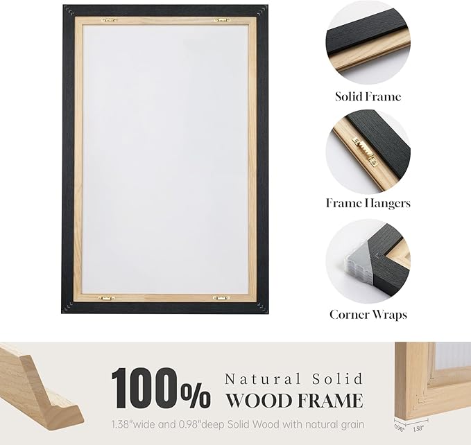 Large Framed Black and White Abstract Wall Art, 3 Piece Modern Canvas Prints - Image 6