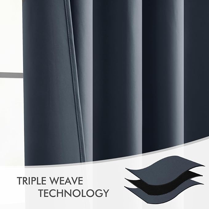 MIULEE Stone Blue Back Tab Blackout Curtain 96 Inch Long 2 Panels Set - Image 7