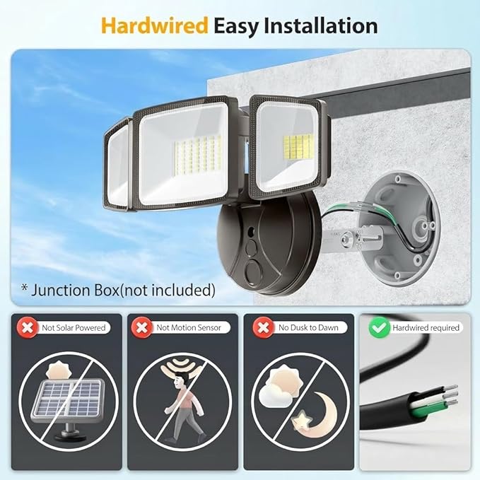 Onforu 75W Flood Lights Outdoor, 7000LM Brightness Security Lights Switch - Image 2