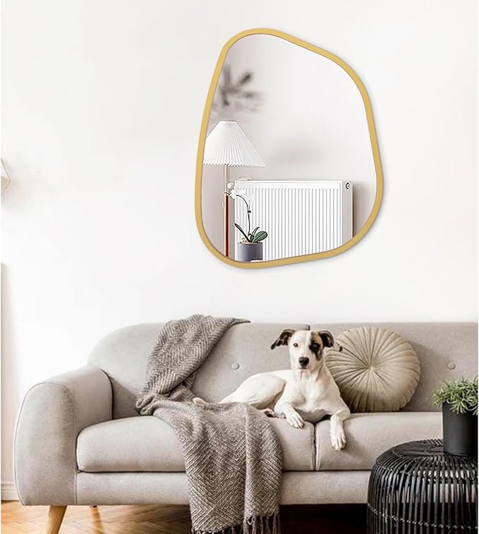 Large Asymmetrical Wall Mirror Irregular Wood Frame Modern Unique Wall-Mounted - Image 3