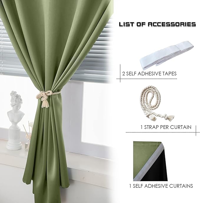 AJAZZ 100% Blackout Self Adhesive Curtains Small Window Short Temporary - Image 4