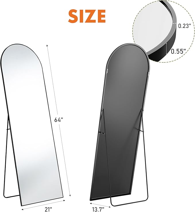 Sweetcrispy 64"x21" Arched Full Length Mirror, Leaning or Standing Full Body - Image 5