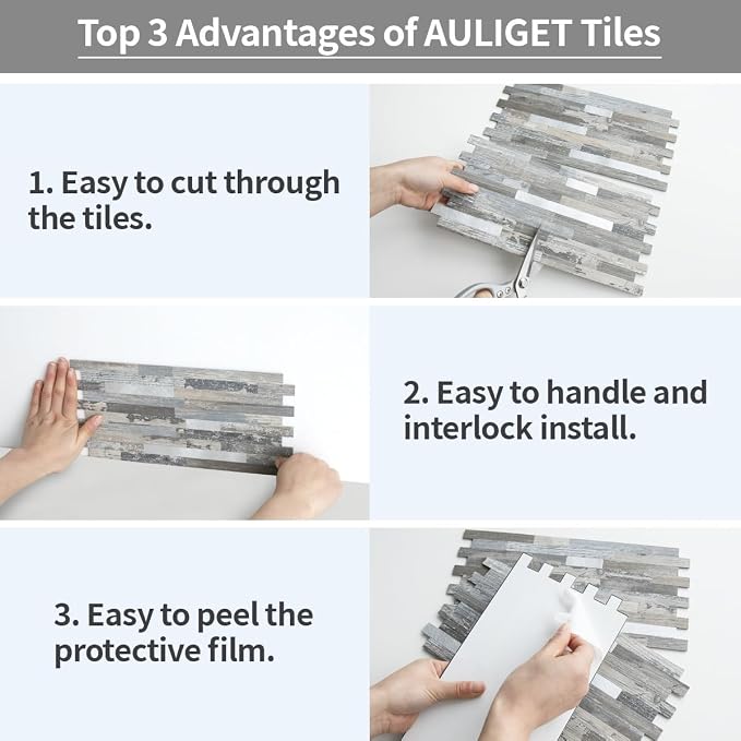 AULIGET 40 Sheets Peel and Stick Backsplash, Distressed Wood Look PVC Wall - Image 7