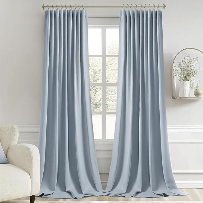 MIULEE Light Blue Back Tab Blackout Curtains 108 Inch Long 2 Panels Set - Image 9