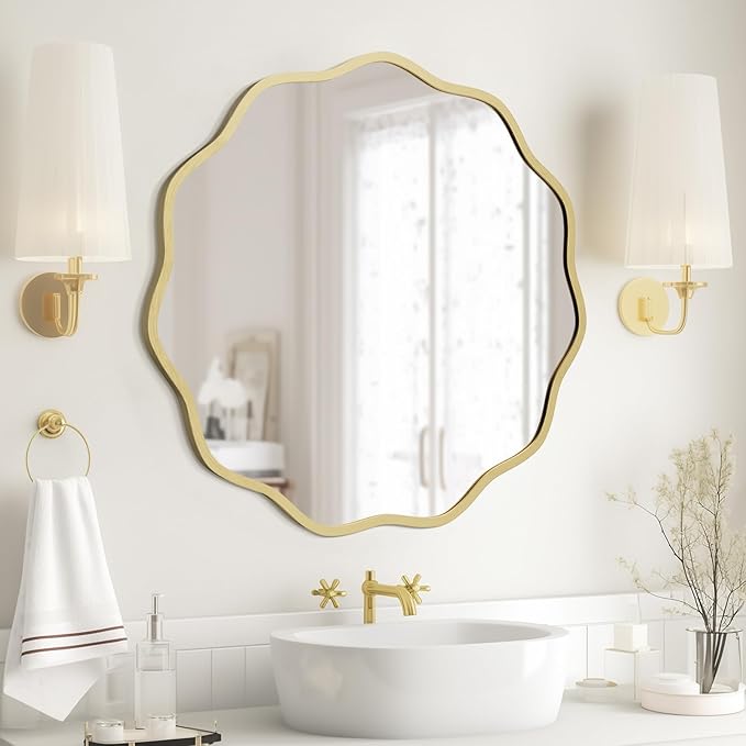 WallBeyond Round Wavy Mirror for Wall Decorative 24 inch, Modern Round Mirror by WallBeyond