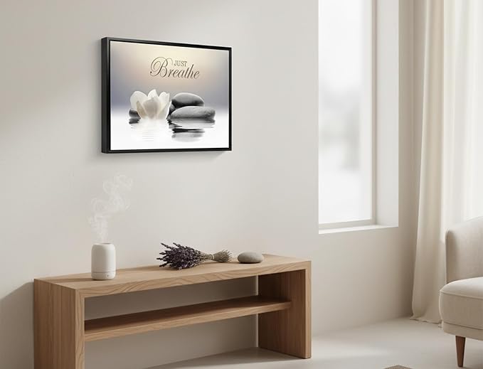 Floating Framed Zen Wall Art, Just Breathe Stone Poster Picture - Image 3