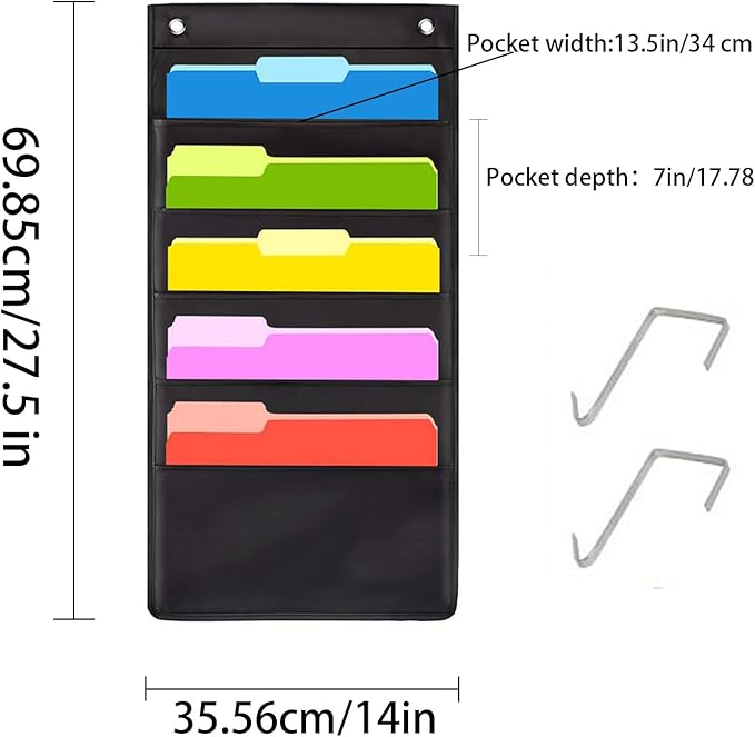 Hanging Wall File Organizer, 5 Pocket, Oxford Cloth Storage Pocket, Over The - Image 2