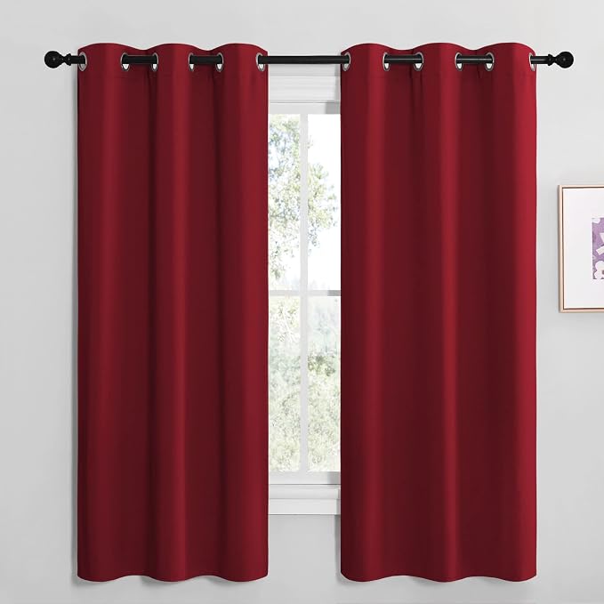 NICETOWN Christmas Burgundy Red Kitchen Blackout Curtain Panels, Thermal by NICETOWN