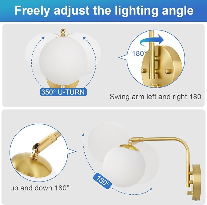 VATONI Wall Sconces Plug in, Dimmable Swing Arm Wall Lights - Image 3