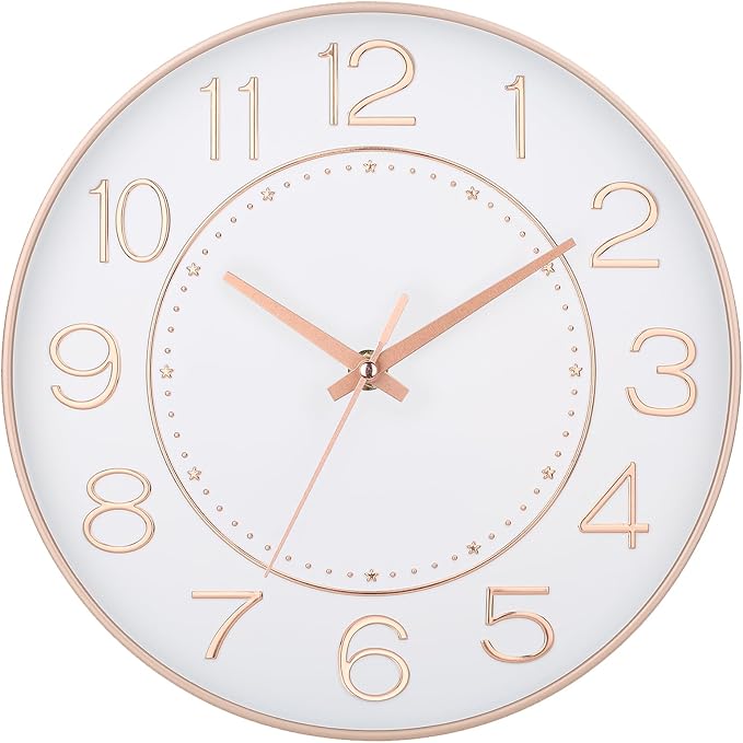 HZDHCLH Modern Wall Clocks Battery Operated, 10 inch White and Rosegold Clock by HZDHCLH