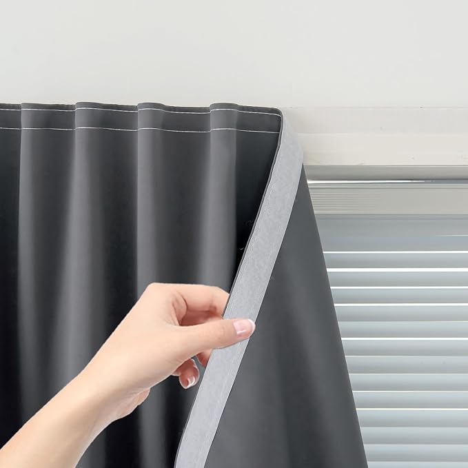Thermal Blackout Curtains with Self-Adhesive Tape, No Rod No Drill Easy Install by Sovtfides
