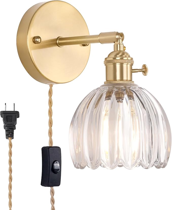 Shenmoyl Plug in Wall Sconce, Transparent Tulip Glass Lampshade Wall Light by Shenmoyl