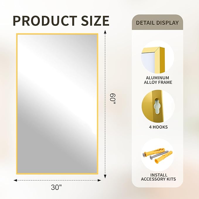 FICTOR Bathroom Vanity Mirror-Gold, 60x30 Inch, Shatterproof & Anti-Rust - Image 2