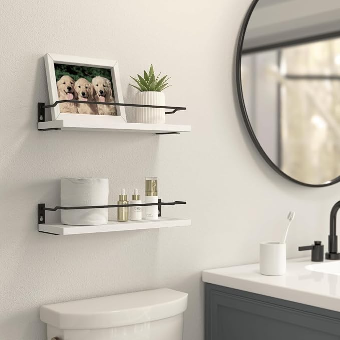 RICHER HOUSE White Bathroom Shelves, Small Floating Wall Mounted Shelf - Image 2