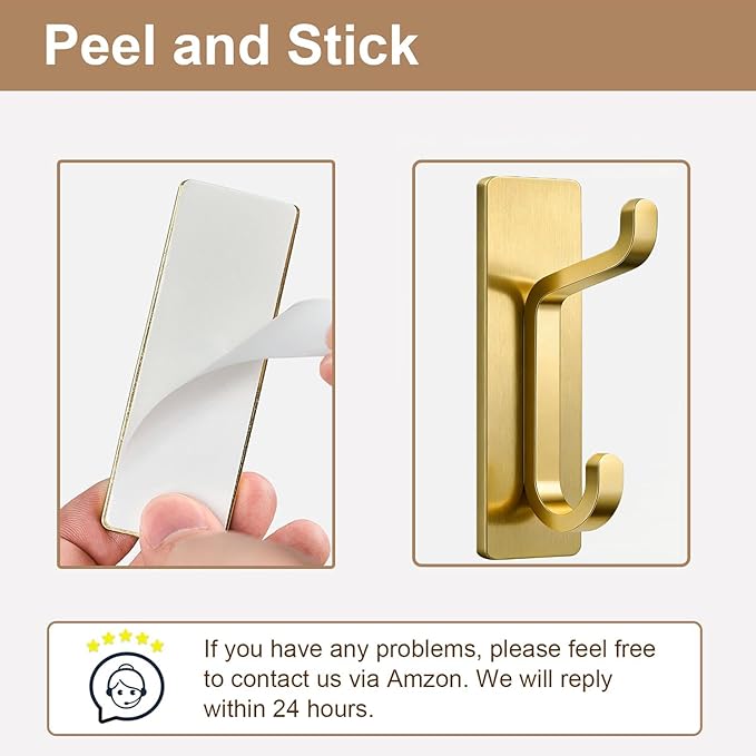 pickpiff Self Adhesive Hooks, Extra Sticky 10LB, Heavy Duty Stainless, Stick On - Image 4
