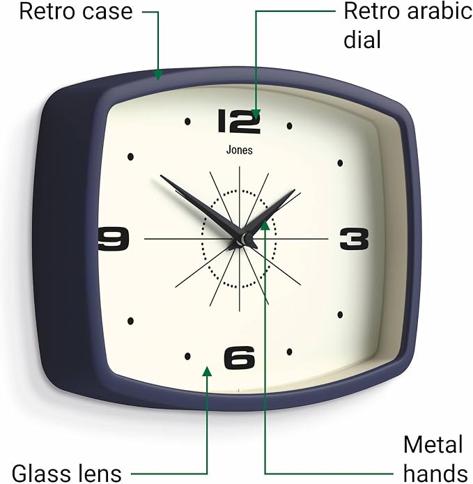JONES CLOCKS® Movie Wall Clock | Rectangular Retro Clock | 25cm | Blue | Cool - Image 6