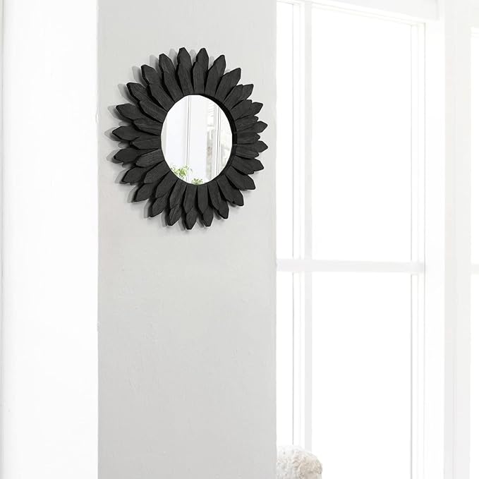 Honiway Black Wall Decor Wall Mirror 12 inch Boho Wall Decor Wood Decorative - Image 5