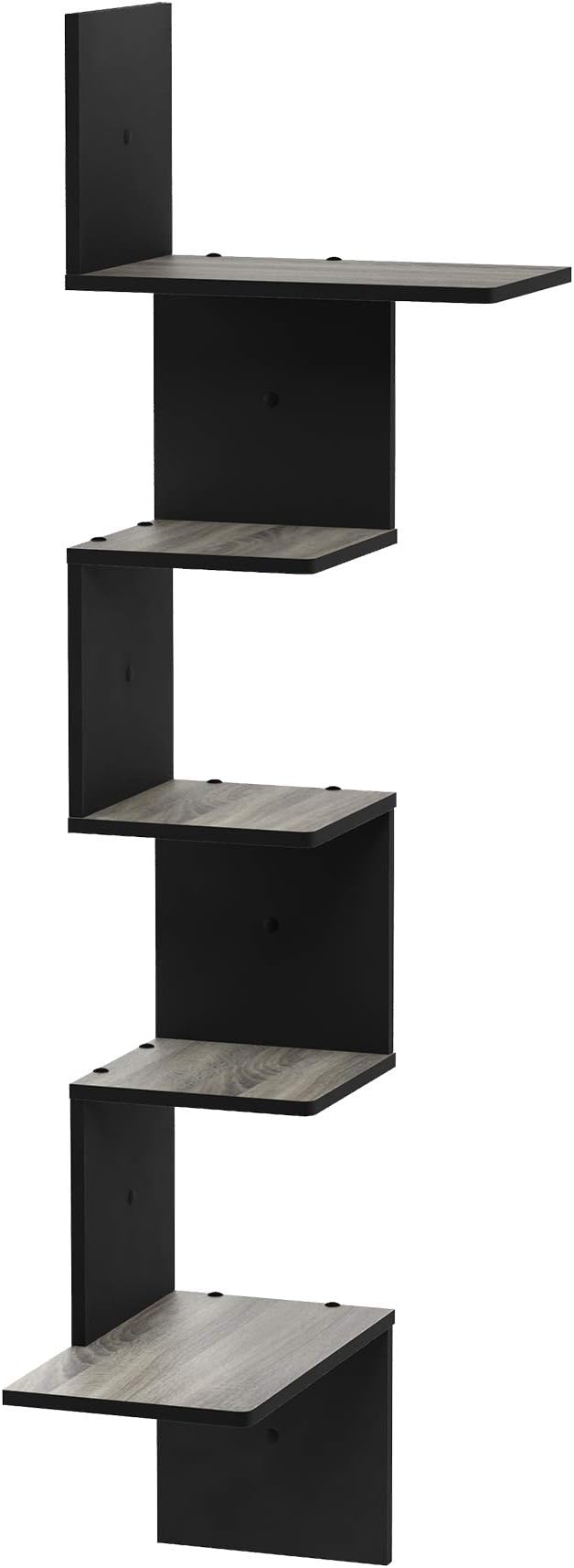 Furinno Rossi Wall Mounted Shelves, 5-Tier Rectangle, French Oak Grey/Black - Image 4