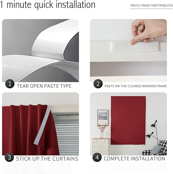Self Adhesive Curtains, Stick Curtain Blackout Shades Window Cover Curtains - Image 3