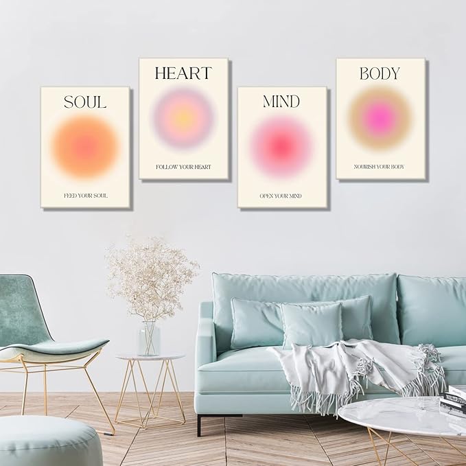 Framed Art Angel Halo Aesthetics Poster Set of 4 Pieces Colorful Aura Gradient - Image 7