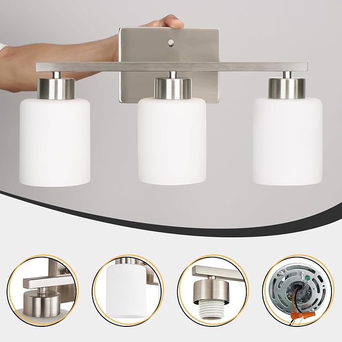 FonmYim Brushed Nickel Bathroom Light Fixtures, 3-Light Modern Vanity Light - Image 7
