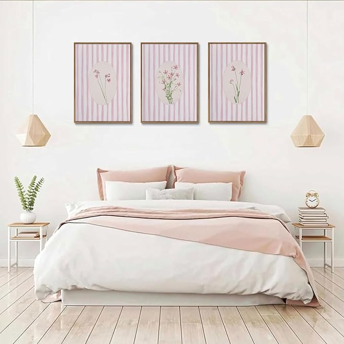 KISSFOX 3 Piece Floral Framed Wall Art Pink Wildflower Canvas Wall Art Flower - Image 7