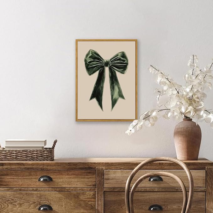 AtterrirArt Bow framed wall art, cute canvas picture print, vintage green wall - Image 3