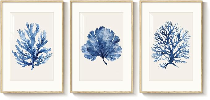 Large Framed Blue Coastal Coral Wall Art - Image 8