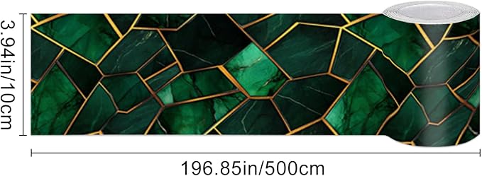 HOMETITUTE Wallpaper Border Peel and Stick Wall Border Emerald Tile Geometric - Image 3