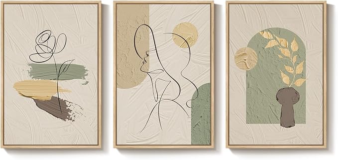 Framed Abstract Boho Wall Art for Living Room, 3 Piece Large Neutral Canvas - Image 7
