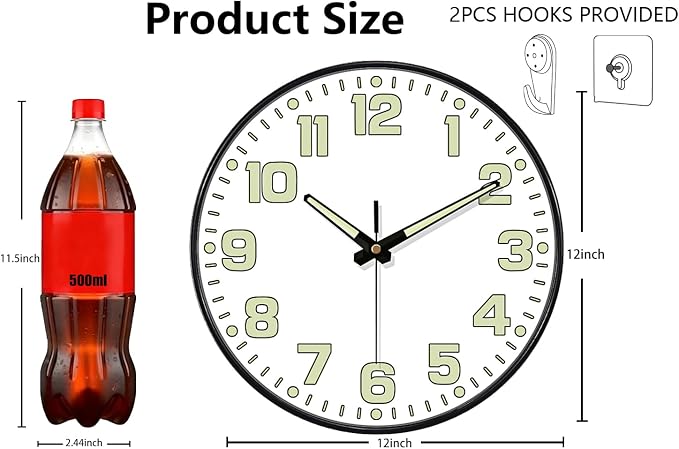 12 Inch Silent Wall Clocks Battery Operated, Glow in The Dark Wall Clock - Image 3