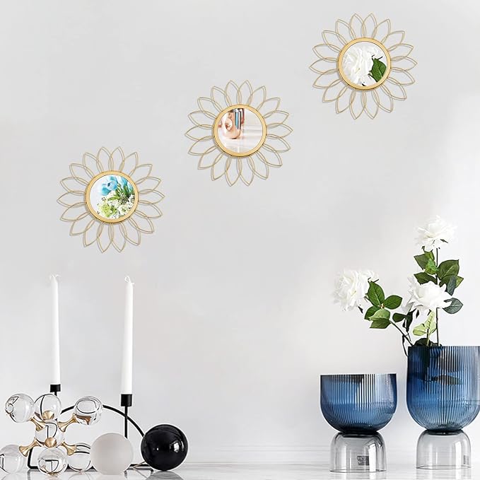 3 Pack Metal Mirrors for Wall Sunburst Wall Mirrors Home Décor Decorative - Image 4