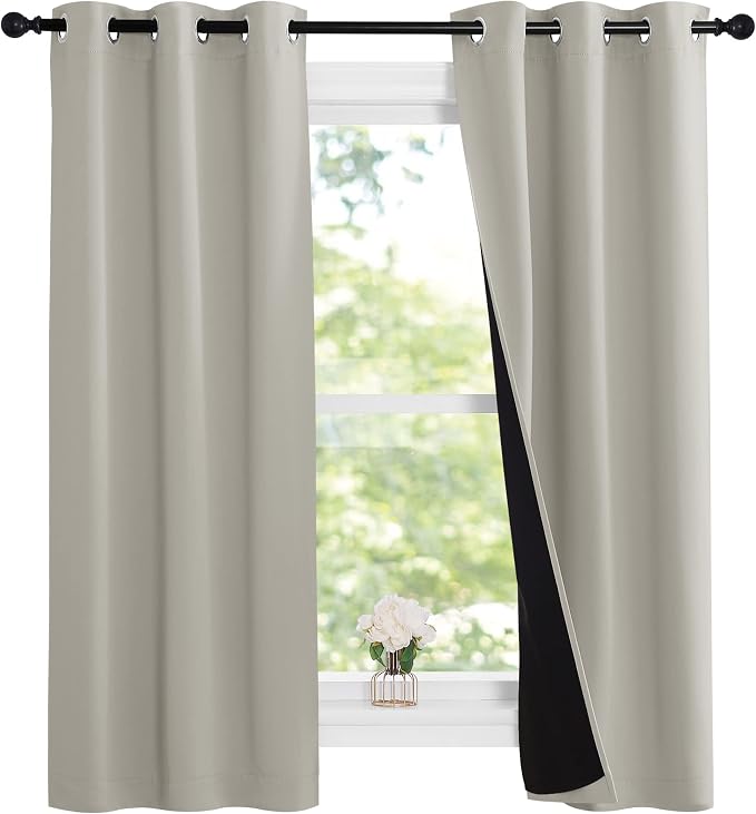 NICETOWN Natural 100% Blackout Lined Curtains, 1 Pair, 2 Thick Layers Narrow - Image 2