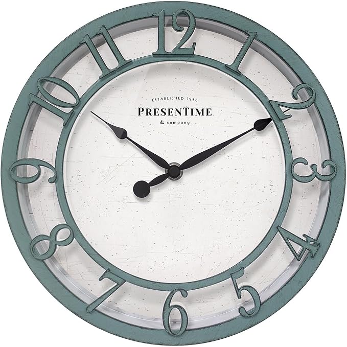 Presentime & Co 10" Farmhouse Series Wall Clock, Shiplap Style, Silent No by Presentime