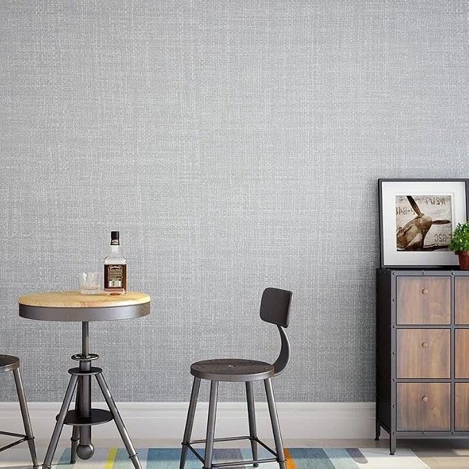 Fabric Peel and Stick Wallpaper Gray Faux Grasscloth Wallpaper Self-Adhesive - Image 7