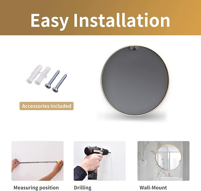 HARRITPURE Round Mirror 19.6" Gold Wall Mounted Circle Mirror - Image 6