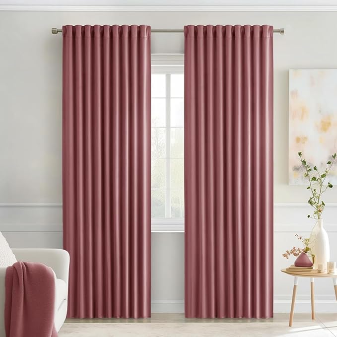 MIULEE Dusty Rose Back Tab Blackout Curtains 72 Inches Long 2 Panels Set by MIULEE