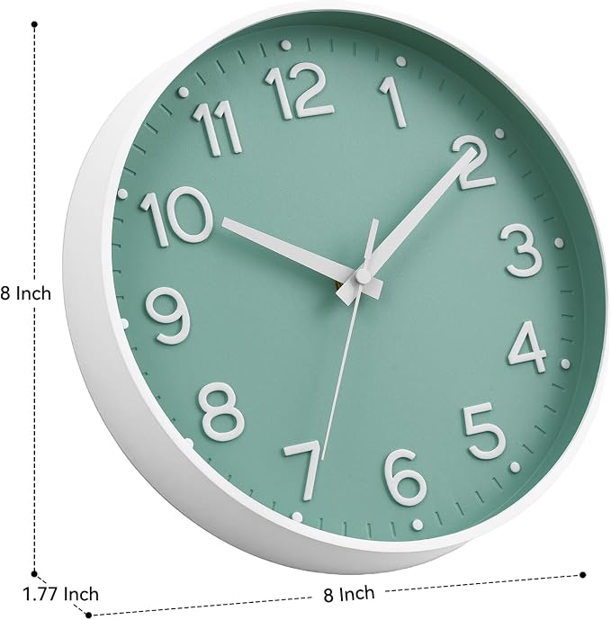 Roymnie Wall Clock Green, Silent Wall Clocks Battery Operated 8 Inch-Modern Non - Image 3