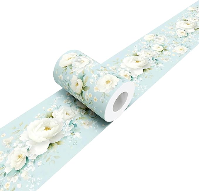3D Floral Blue Wallpaper Border White Peony Peel and Stick Wall Border Self by WEISENI