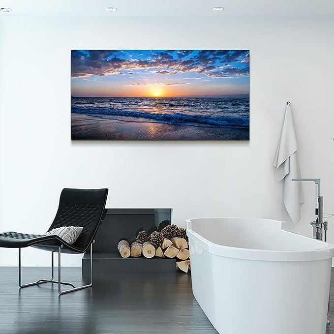 Wapluam Beach Wall Art Blue Sea Coastal Sunset Natural Scenery Picture Print On - Image 5