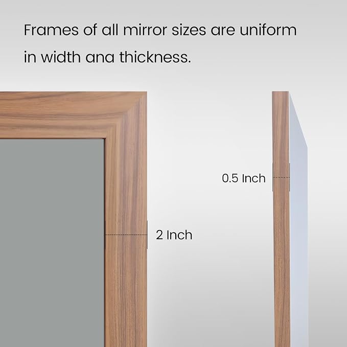 Amorho Bathroom Mirror, 40x36 Inch Wall Mirror, Walnut Wood Grain Metal Framed - Image 6