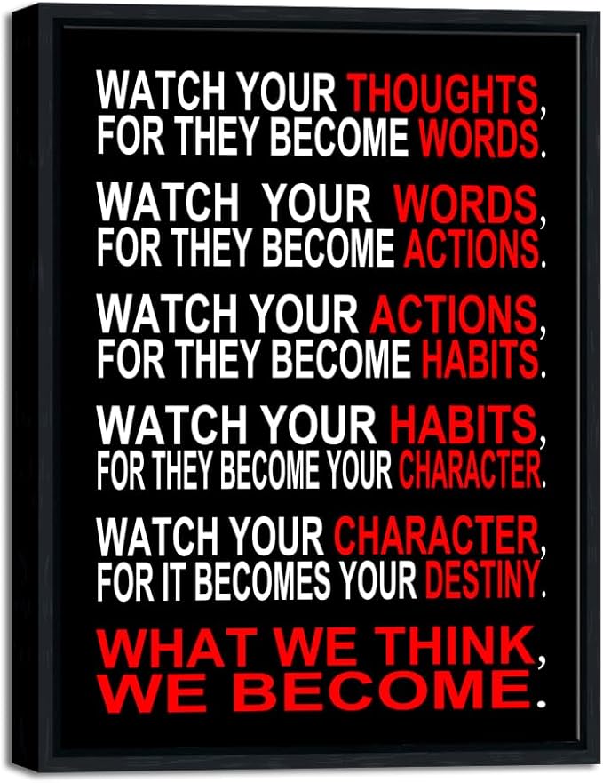 Pyradecor Black Framed Canvas Wall Art Inspirational Poster Office Positive by Pyradecor