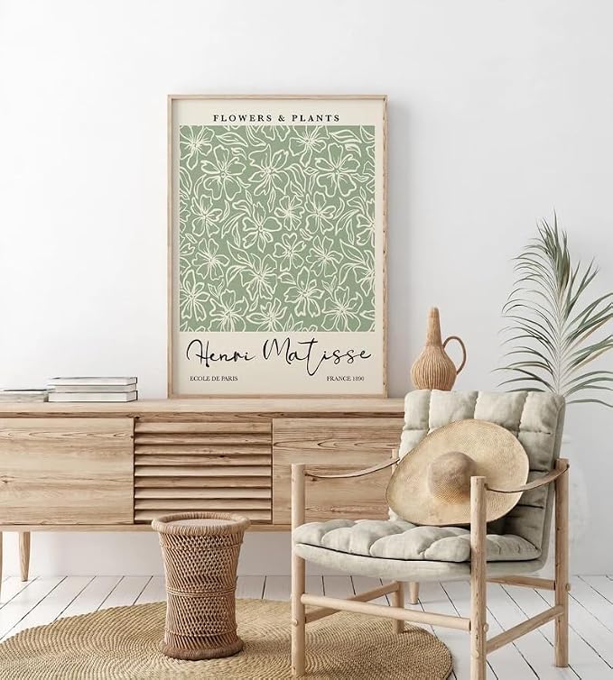 HesenDot Matisse Sage Green Wall Art Set of 3, William Morris Wall Art Decor - Image 4