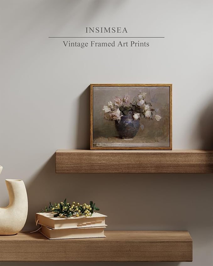 InSimSea Framed Canvas Print, Roses in Vase Classical Oil Paintings - Image 2